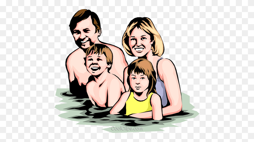 480x410 Familia De Natación Libre De Regalías Imágenes Prediseñadas De Vector Ilustración - Gente Nadando Clipart