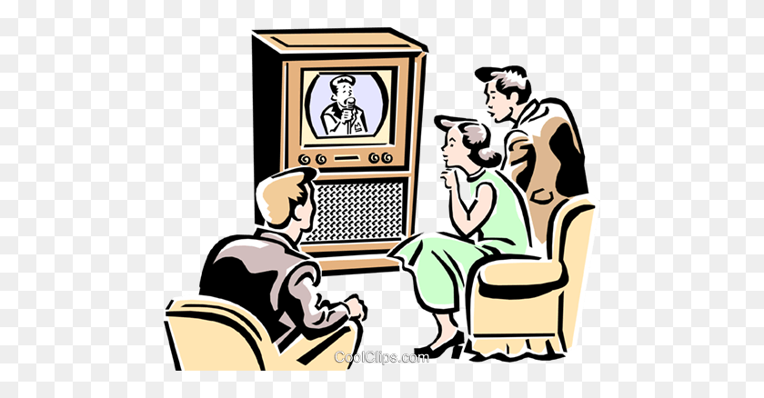480x378 Family Watching Television Royalty Free Vector Clip Art - Watching Television Clipart
