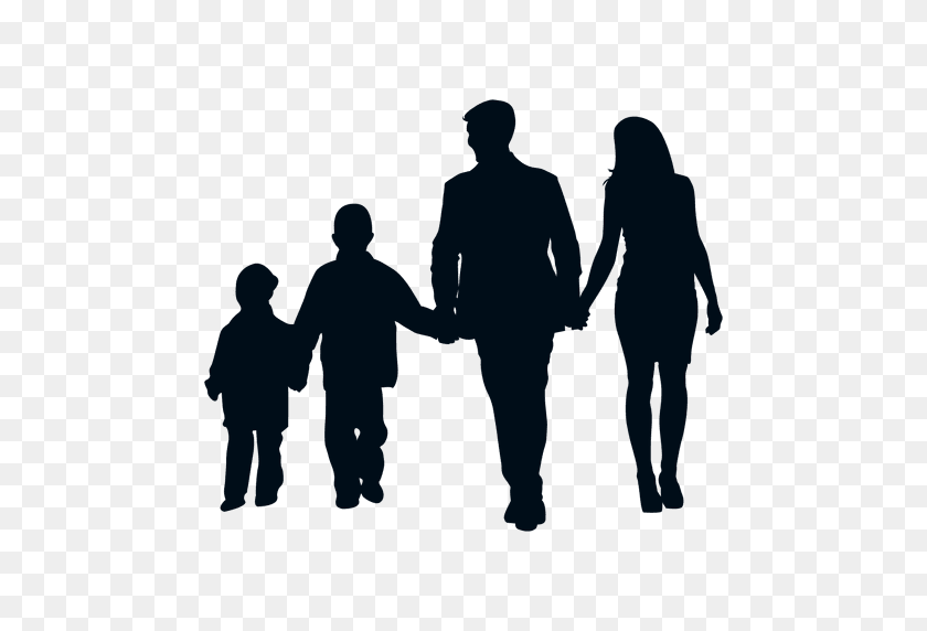 512x512 Family With Two Children Silhouette - Family Silhouette PNG