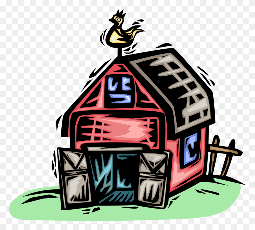 780x700 Farm Barn With Rooster Weathervane - Rooster Weathervane Clipart