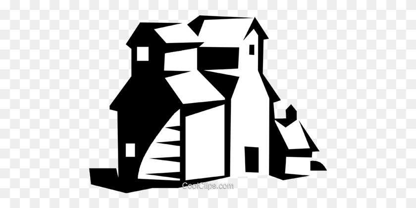 480x360 Farm Buildings Royalty Free Vector Clip Art Illustration - Farm Clipart Black And White