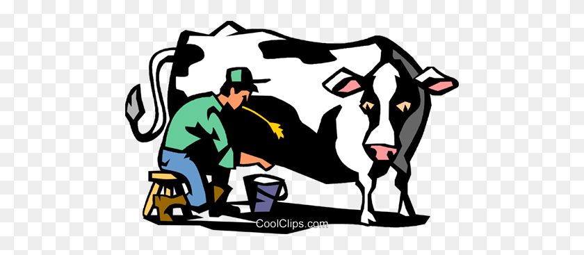 480x307 Farmer Milking A Cow Royalty Free Vector Clip Art Illustration - Milk Cow Clipart