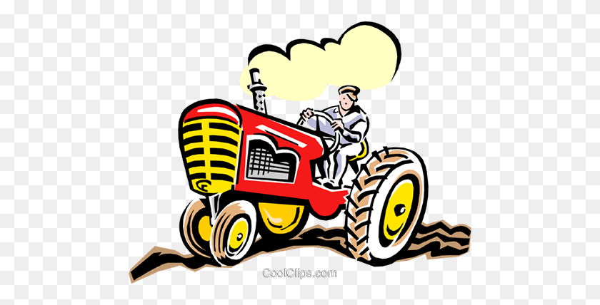 480x368 Farmer On Tractor Royalty Free Vector Clip Art Illustration - Tractor With Trailer Clipart