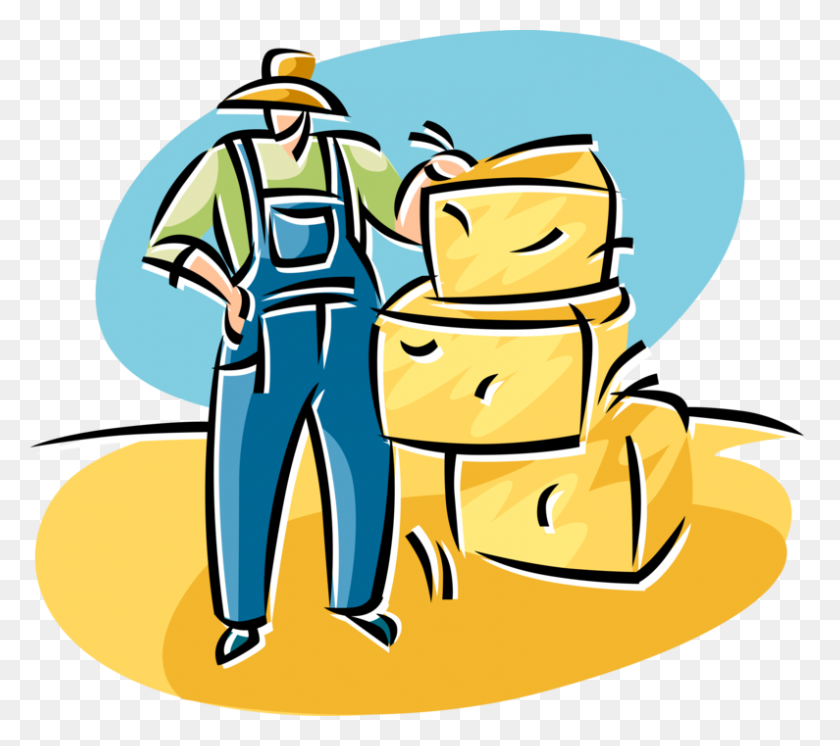 795x700 Farmer With Bales Of Harvested Alfalfa - Hay Bale Clip Art