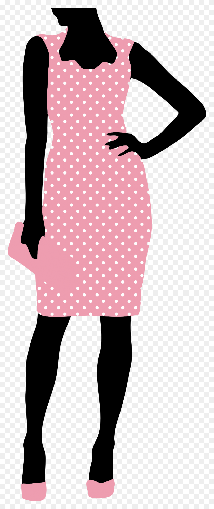 955x2374 Модная Женщина В Розовом Платье В Горошек Иконки Png - Горошек Png