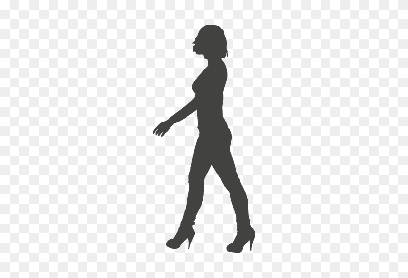 512x512 Fashionable Girl Walking Silhouette - People Walking Silhouette PNG