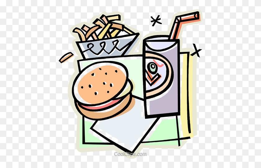 464x480 Fast Food, Hamburger, Drink And Fries Royalty Free Vector Clip Art - Hamburger And Fries Clipart