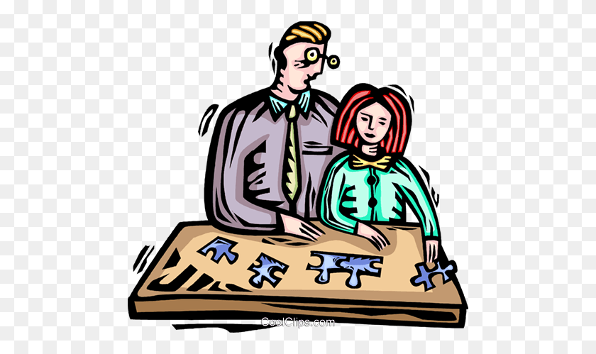 480x439 Father And Daughter Building A Puzzle Royalty Free Vector Clip Art - Father And Daughter Clipart
