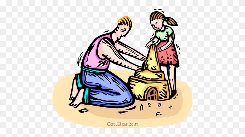 480x410 Father And Daughter Building A Sandcastle Royalty Free Vector Clip - Father Daughter Clipart