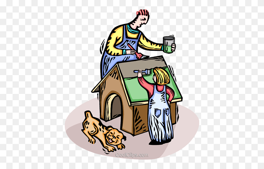 428x480 Father And Son Building A Dog House Royalty Free Vector Clip Art - Father Son Clipart