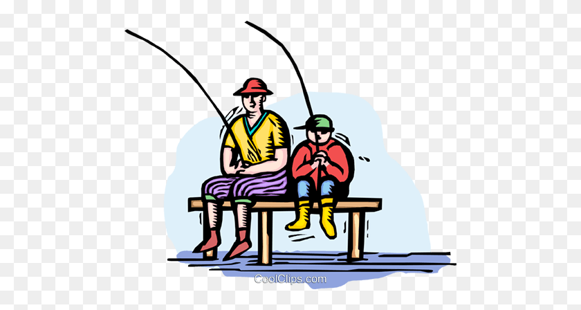 480x388 Father And Son Fishing From Dock Royalty Free Vector Clip Art - Father And Son Clipart