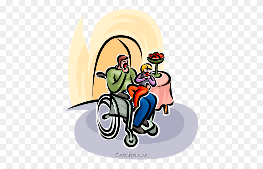 427x480 Father In Wheelchair Eating Apple Royalty Free Vector Clip Art - Wheelchair Clipart Free