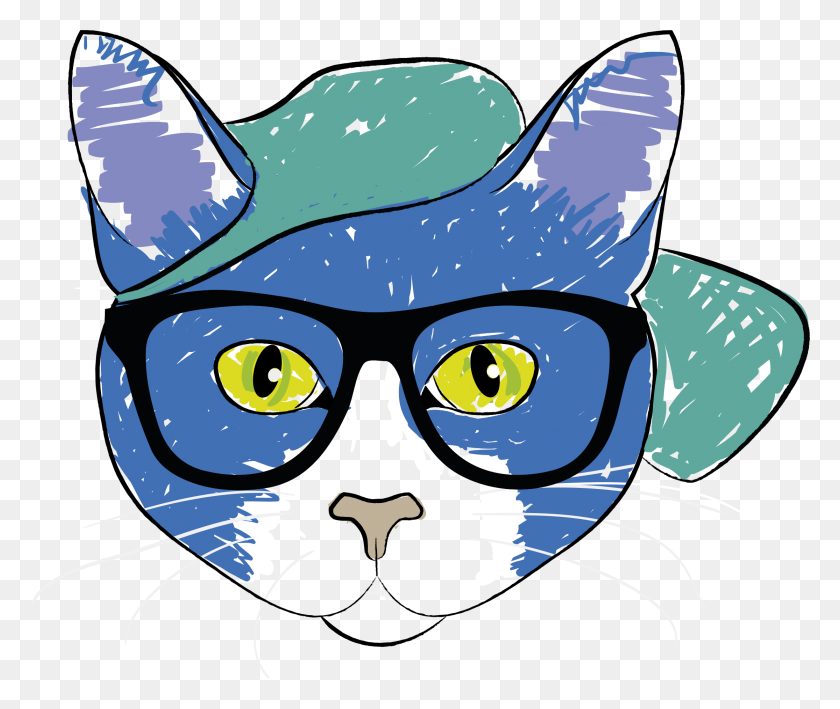 2230x1858 Feline Clipart Blue - Cat Head Clipart