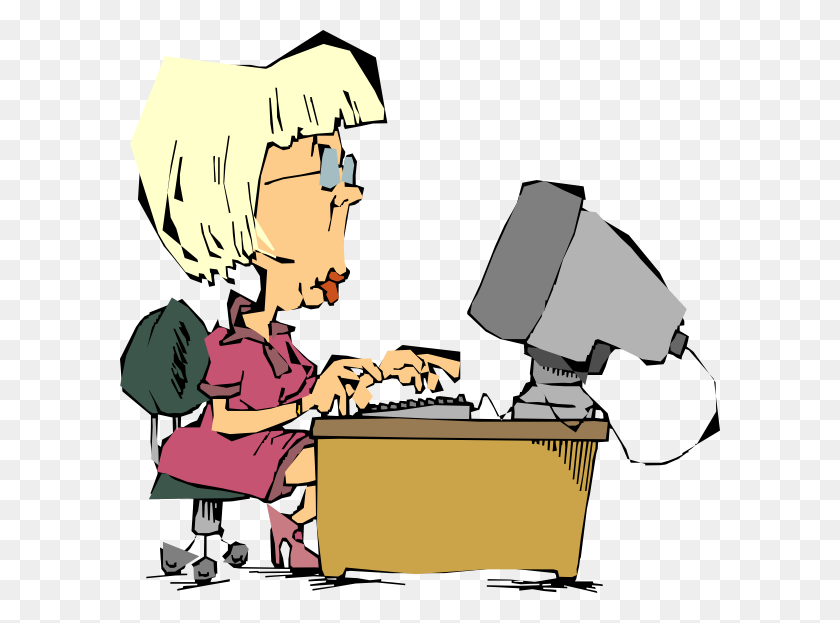 600x563 Female Computer User Png, Clip Art For Web - Computer Clipart PNG