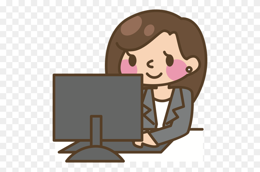 500x494 Female Computer User Vector Image - Sit At Desk Clipart