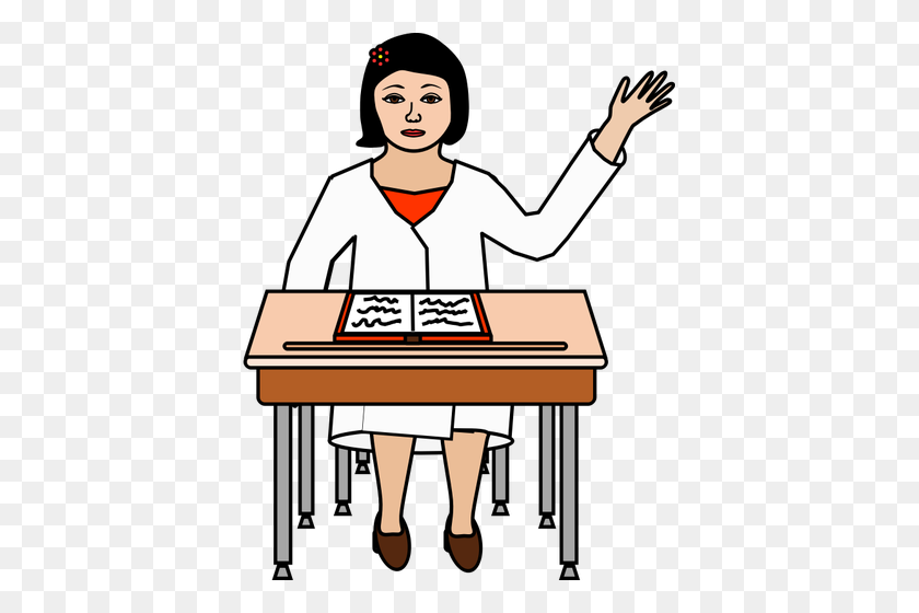 395x500 Female Student Raising Her Hand Vector Drawing - Student Raising Hand Clipart