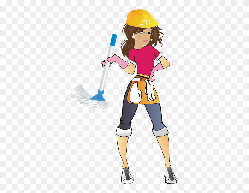 357x589 Feminine, Modern, Cleaning Service Illustration Design - Cleaning Lady PNG