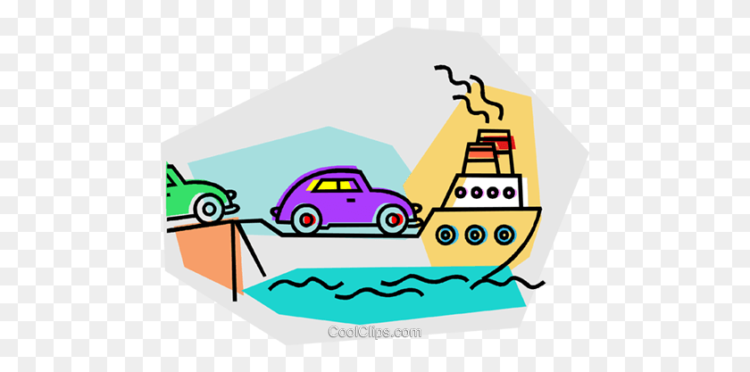 480x357 Ferry Cargando Coches Royalty Free Vector Clipart Illustration - Ferry Clipart