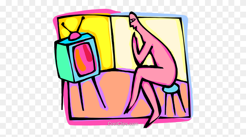 480x408 Figure Watching Tv Royalty Free Vector Clip Art Illustration - Watching Television Clipart