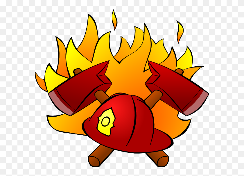 600x545 Grupo De Dibujos Animados De Bombero Con Elementos - Wildfire Clipart