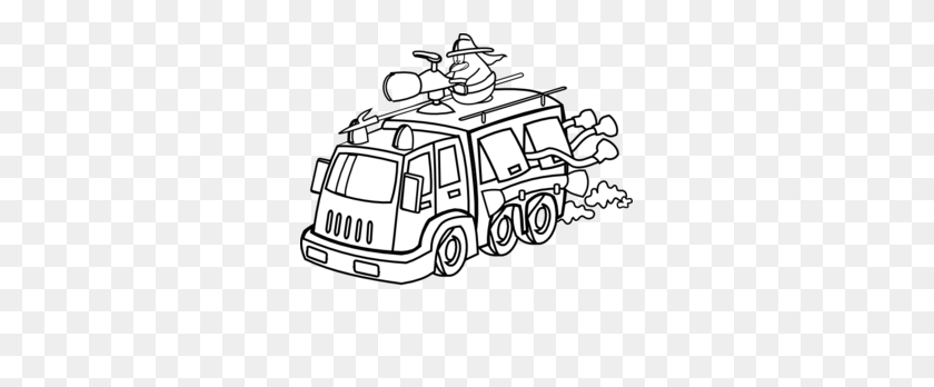 299x288 Fire Truck Clipart Black And White - Pickup Truck Clipart Black And White