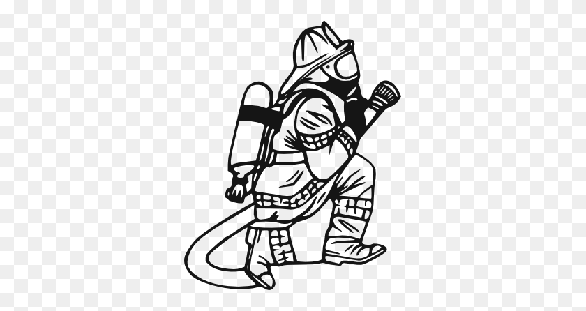 311x386 Firefighter Holding Hose - Hose Clipart Black And White