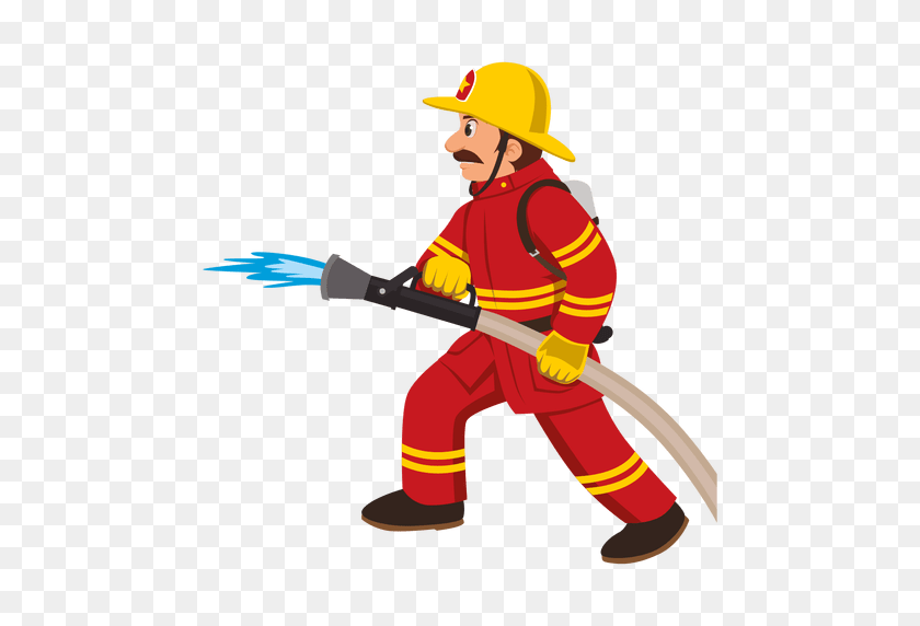 512x512 Firefighter With Hose Pipe - Firefighter PNG