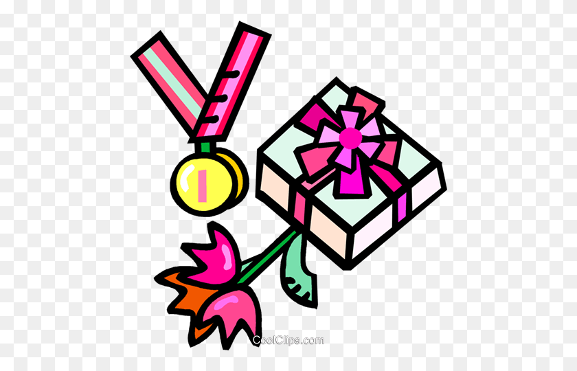 462x480 First Place Medal With Flowers And Gifts Royalty Free Vector Clip - First Place Clipart