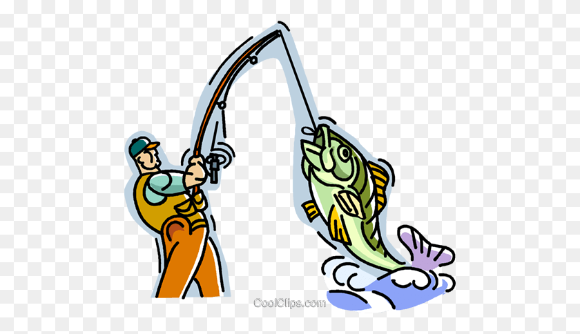 480x424 Fisherman Catching A Fish Royalty Free Vector Clip Art - Bait Clipart