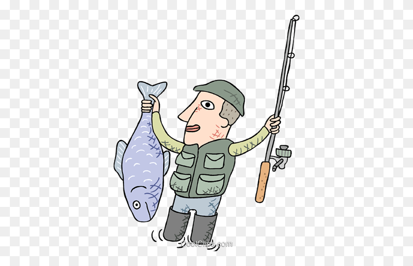 378x480 Fisherman With Large Fish Royalty Free Vector Clip Art - Fishing Reel Clipart