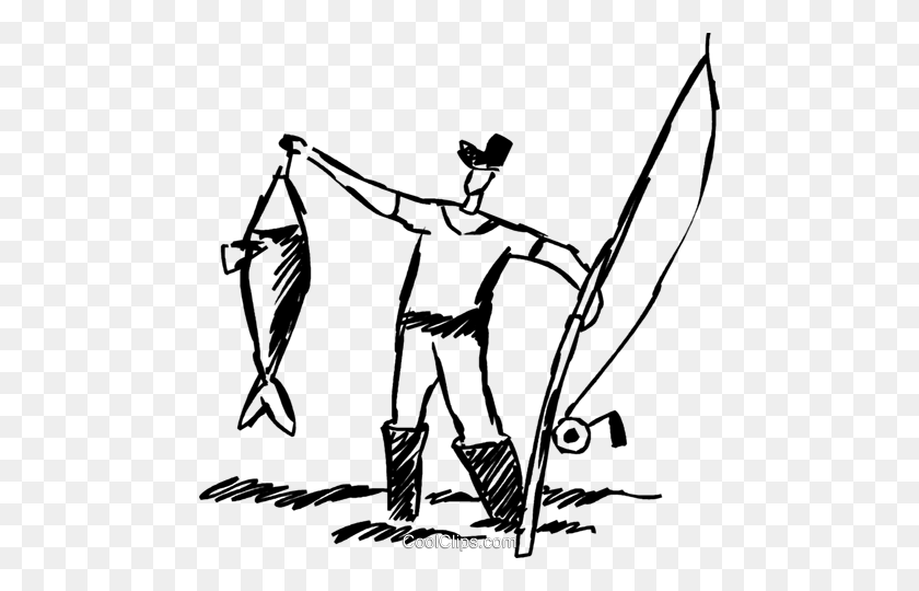 476x480 Fisherman With The Catch Of The Day Royalty Free Vector Clip Art - Fisherman Clipart Black And White