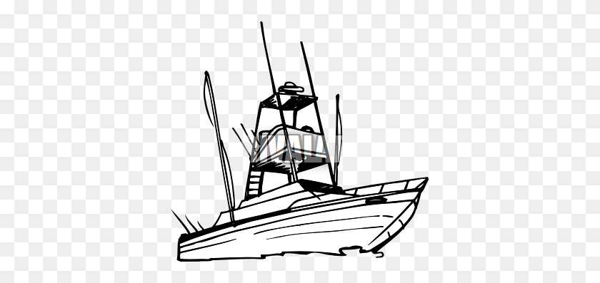 361x337 Рыболовная Лодка - Черно-Белая Удочка Клипарт