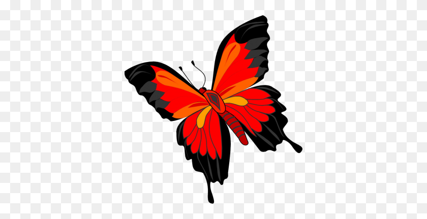 350x371 Five Clipart Butterfly - Red Butterfly Clipart