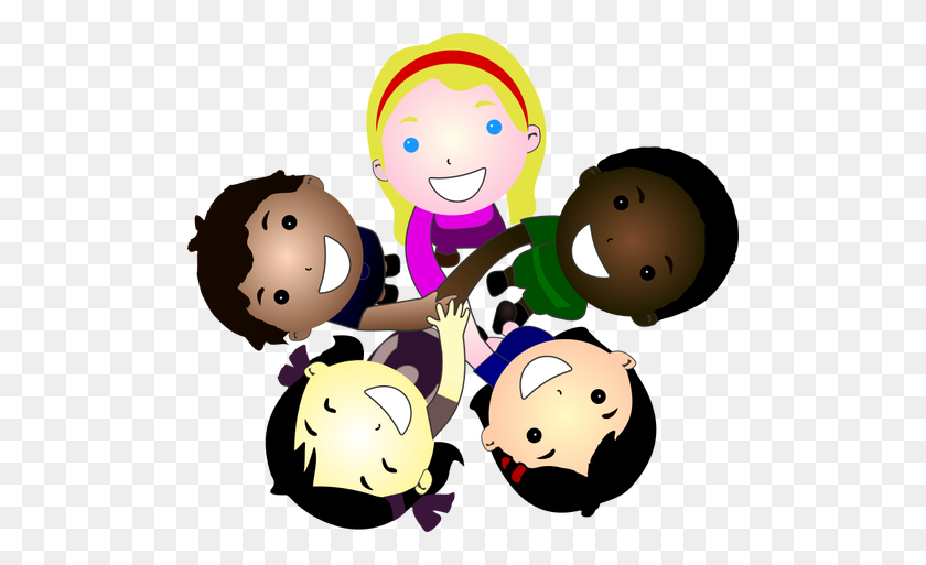 500x453 Five Kids Joining Hands Together Vector Illustration Public - Two Kids Talking Clipart