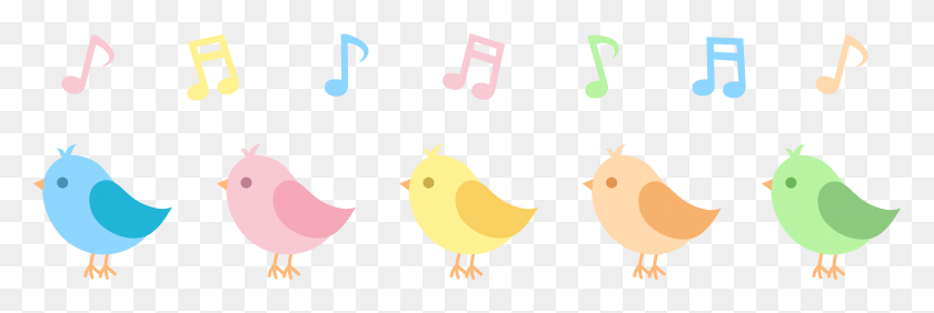8886x2537 Five Little Song Birds - Song Clipart