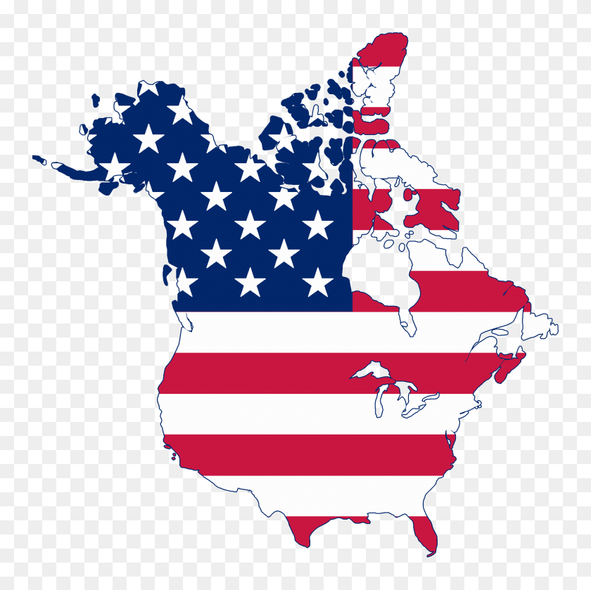 2000x2000 Flag Map Of Canada And United States - Us Flag PNG