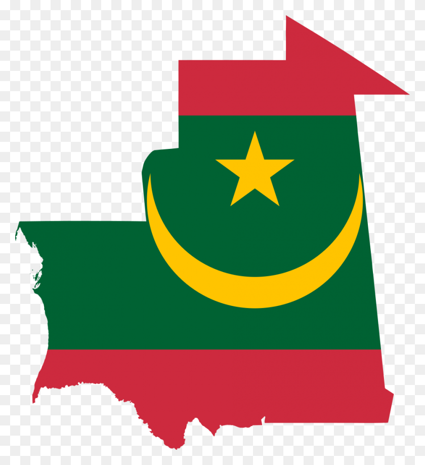 930x1024 Flag Map Of Mauritania - Red Flag PNG