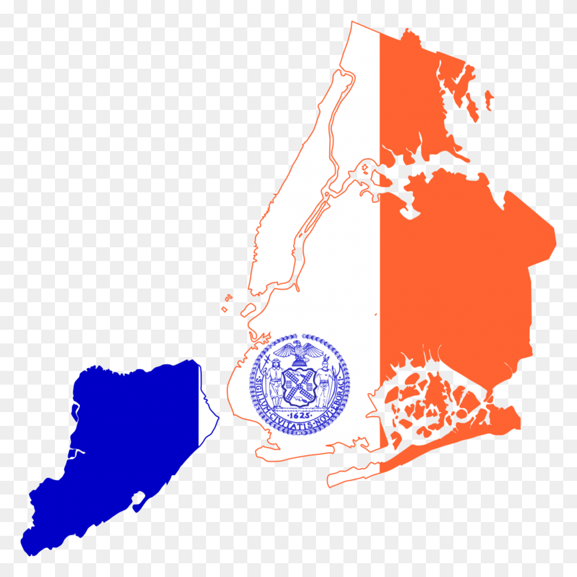 1024x1024 Flag Map Of New York City - New York City PNG