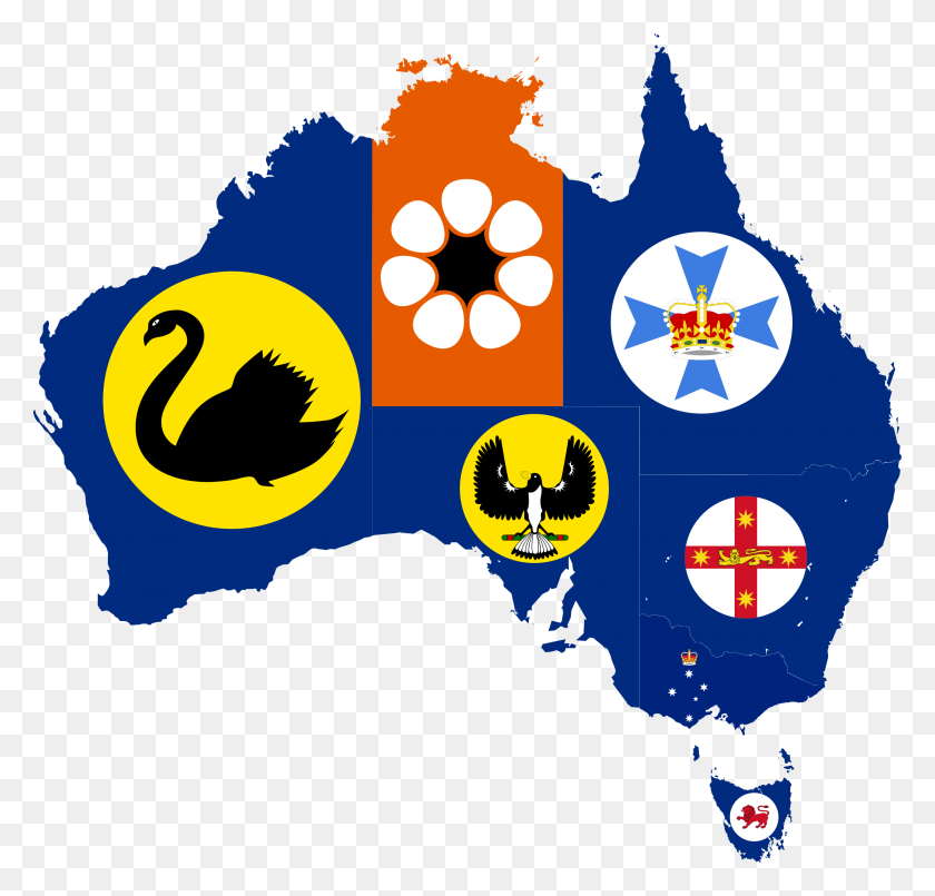 2563x2448 Bandera De Mapa De Estados Y Territorios De Australia - Bandera De Australia Png