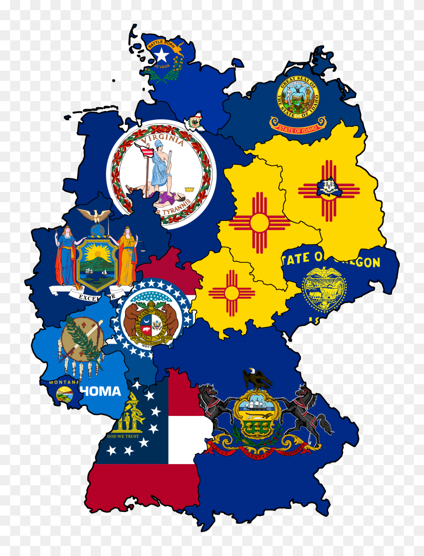 2100x2800 Flag Map Us States With Similar Population To German States - Usa Flagge Clipart