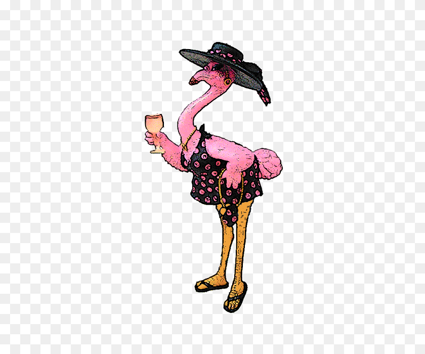 374x639 Flamingo Dress Hat Glass Sandals Da Pink Flamingos - Flamingo Clipart PNG
