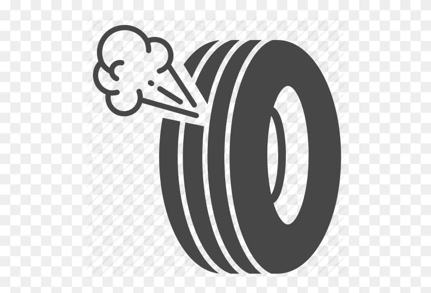 512x512 Flat Tire, Puncture, Tire, Tyre, Wheel Icon - Tire Tracks PNG