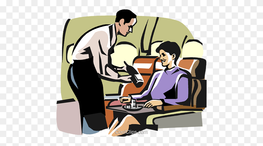 480x409 Flight Attendant Serving Wine Royalty Free Vector Clip Art - Flight Attendant Clipart