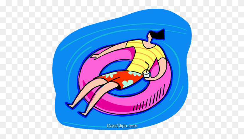 480x418 Floating In Pool In A Inner Tube Royalty Free Vector Clip Art - Inner Tube Clipart