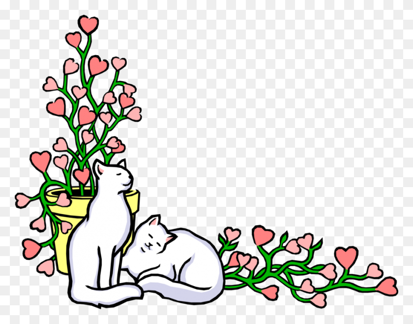 913x700 Floral Background With Small Cats - Floral Background PNG
