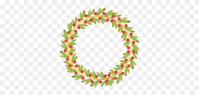 338x340 Цветочный Дизайн Рождественский Венок Зеленый Лист - Западная Тема Клипарт
