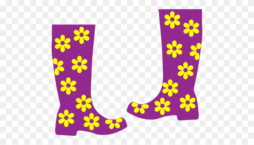 500x421 Floral Rain Boots - Rain Boots Clipart