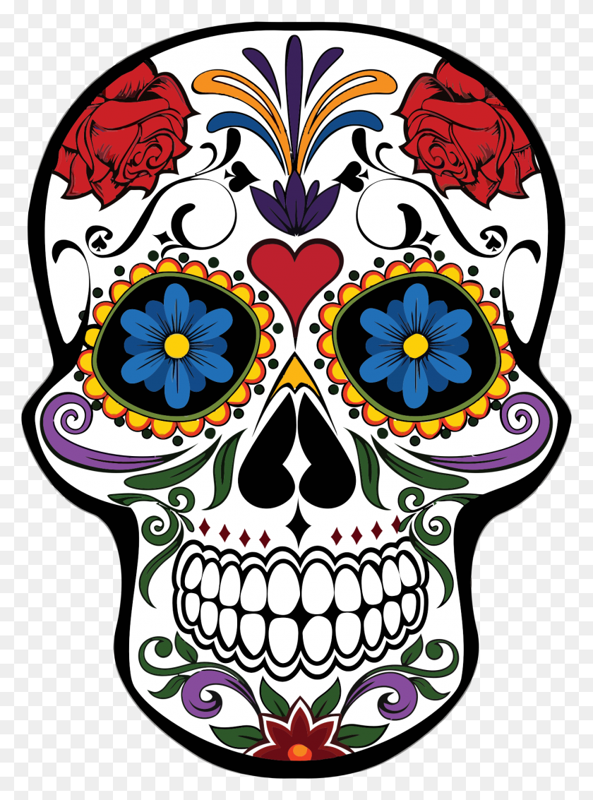 1402x1930 Floral Skull Icons Png - Skull PNG