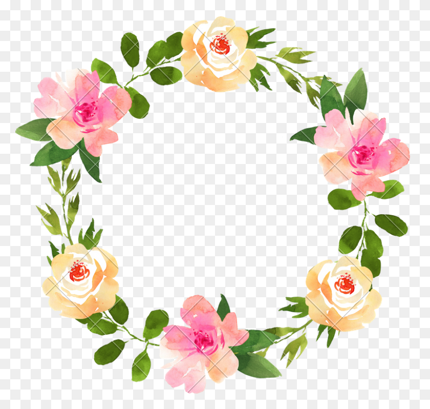 800x757 Floral Wedding Wreath With Roses - Watercolor Roses PNG