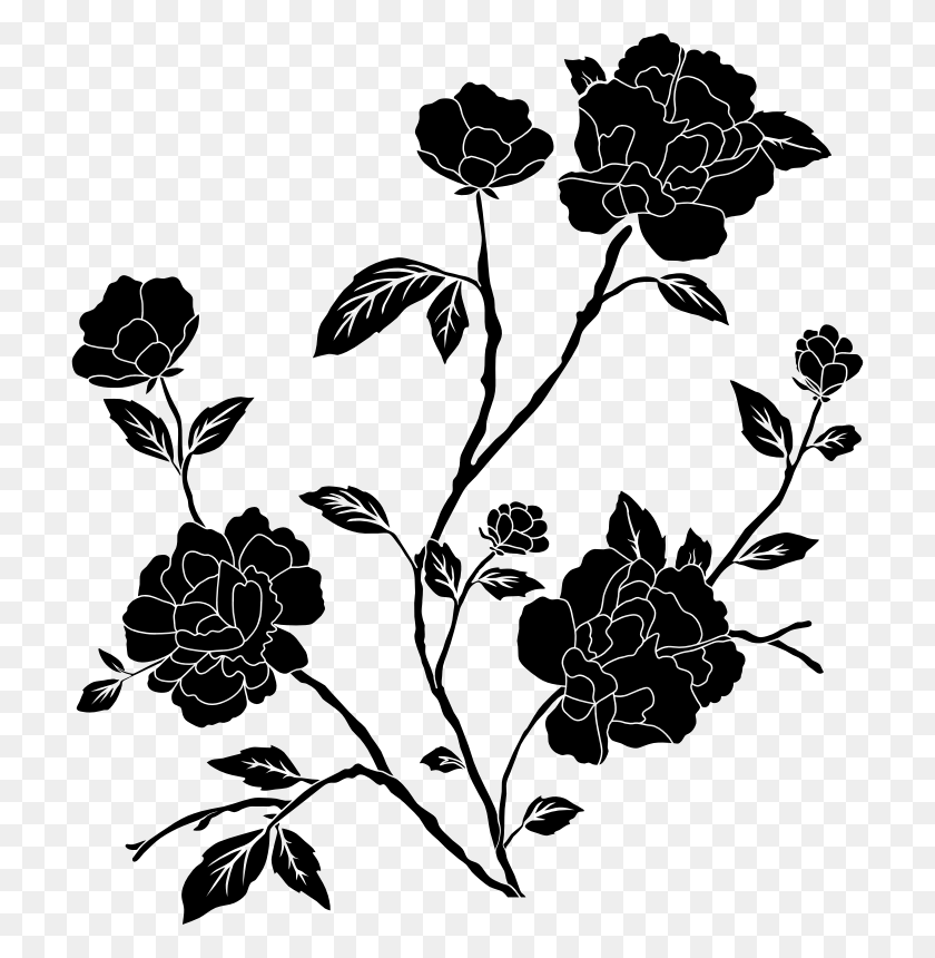 712x800 Flower Black And White Clip Art - Black Flowers PNG